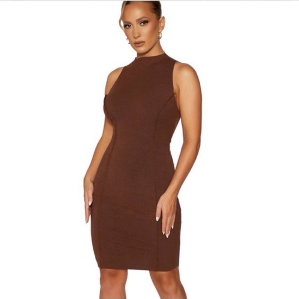 naked wardrobe Brown Sleeveless Bodycon Dress